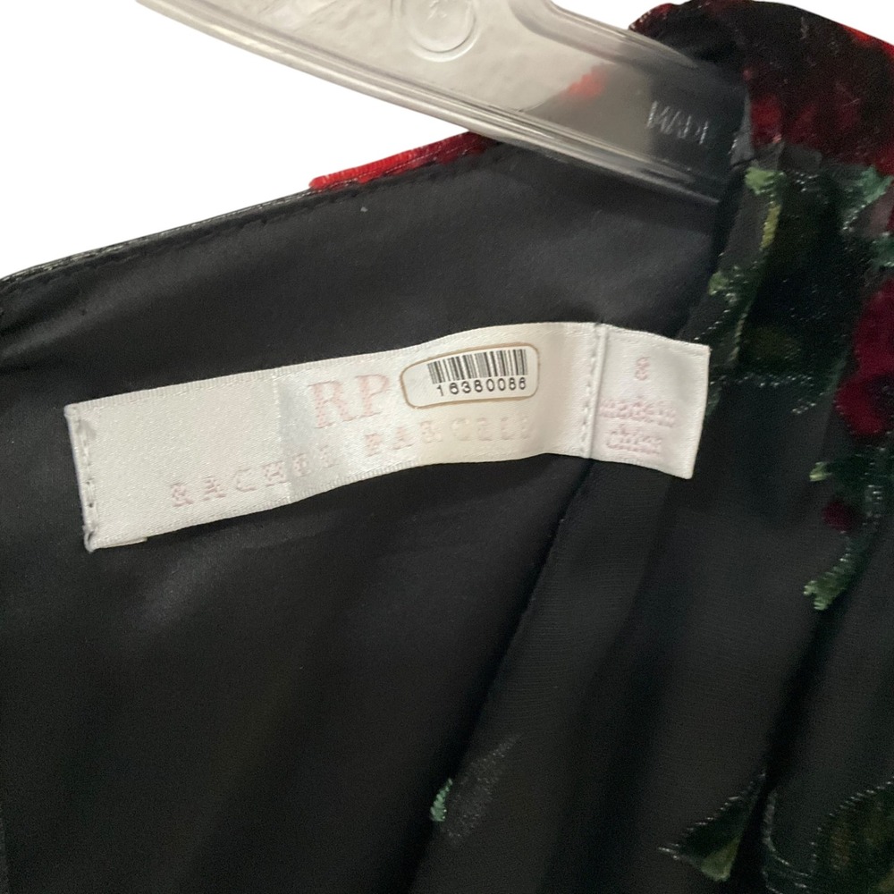 Rachel Parcell Burnout Velvet Maxi Dress V-Neck Gown Black Red Size 8 *READ FLAW - Picture 5 of 10